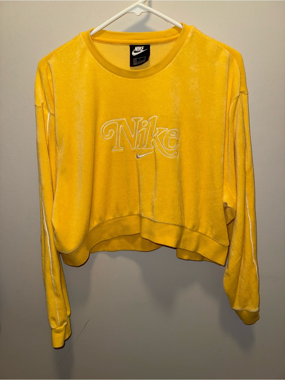 Nike Yellow Velour Cropped Long-Sleeve Sweatshirt